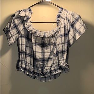 Plaid off the shoulder crop top